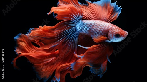 Capture the moving moment of red-blue siamese fighting fish isolated on black background. betta fish.