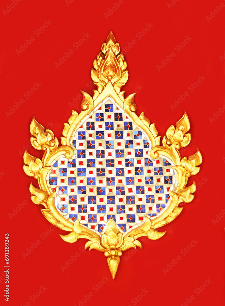 Gold frame with Thai pattern on red background