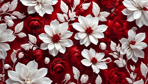 red and white flowers seamless pattern generative ai