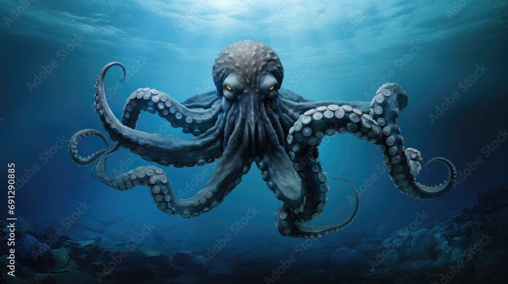 Octopus in the Ocean - obrazy, fototapety, plakaty 