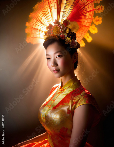 beautiful chinese woman in traditional cheongsam dress