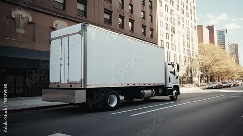 a truck with a white trailer that says
