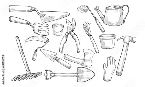 gardening equipment handdrawn collection