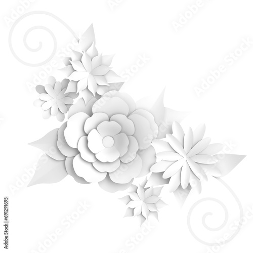 3D paper flower. 3D illustration.