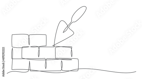 Brick wall One line drawing isolated on white background