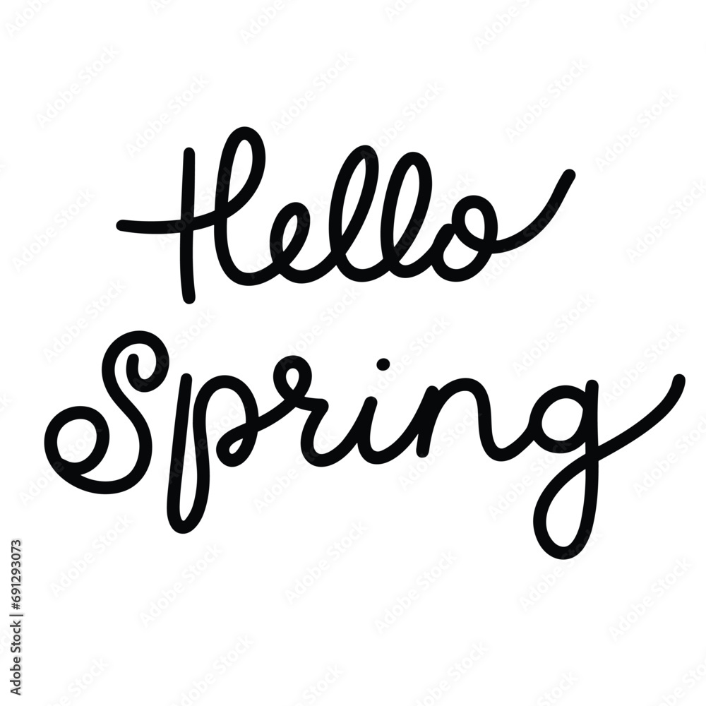 Text Hello Spring inscription. Handwriting text Hello Spring. Text banner square composition. Hand drawn vector art. Text Hello Spring inscription. Handwriting text Hello Spring. Text banner square composition. Hand drawn vector art.