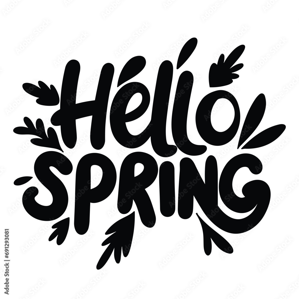 Fototapeta premium Text Hello Spring inscription. Handwriting text Hello Spring. Text banner square composition. Hand drawn vector art.