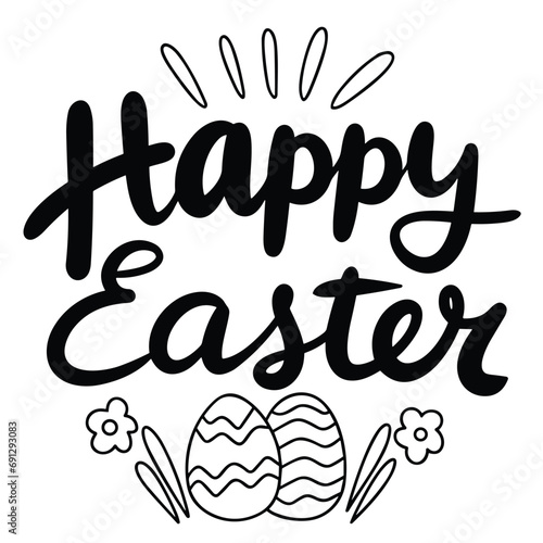 Text Happy Easter inscription. Handwriting text Happy Easter. Text banner square composition. Hand drawn vector art.