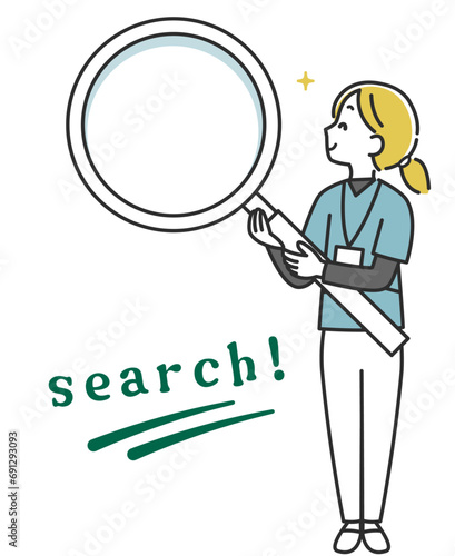 虫眼鏡を持った女性医療スタッフ