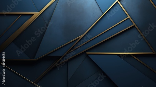 Dark blue and golden geometric low poly background. Generative AI