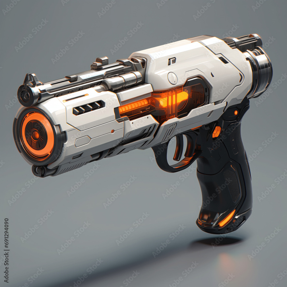 Sci-Fi Energy Handgun with Orange Glow