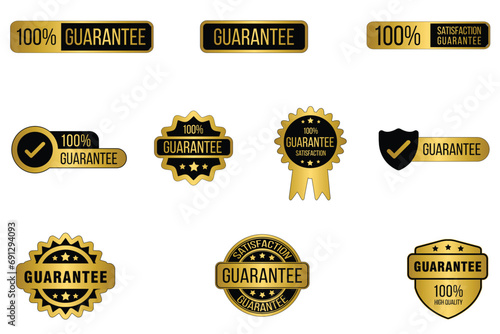 Set of guarantee golden label badge sticker, gold guarantee labels