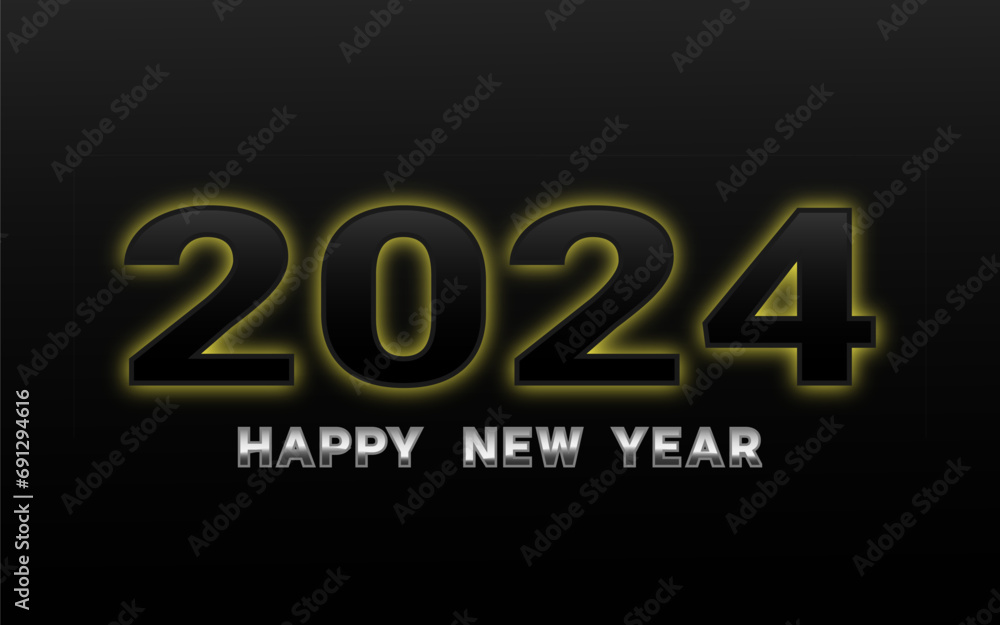 New Year 2024 with glow edges on a black background New Year 2024 with glow edges on a black background
