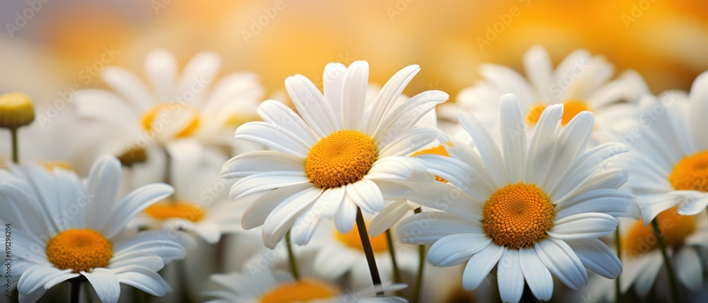Obraz premium Daisy Field with White and Yellow Flowers Background
