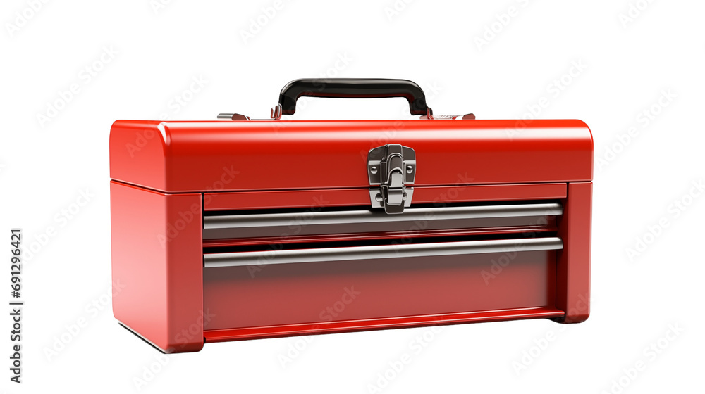 A red toolbox, containing various tools for different tasks, isolated in the image A red toolbox, containing various tools for different tasks, isolated in the image