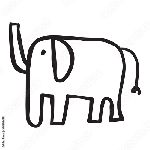 Cute elephant. Modern rough simple design. Vector outline illustration isolated on white background.
