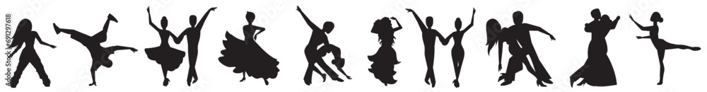 silhouette of dancers - obrazy, fototapety, plakaty 
