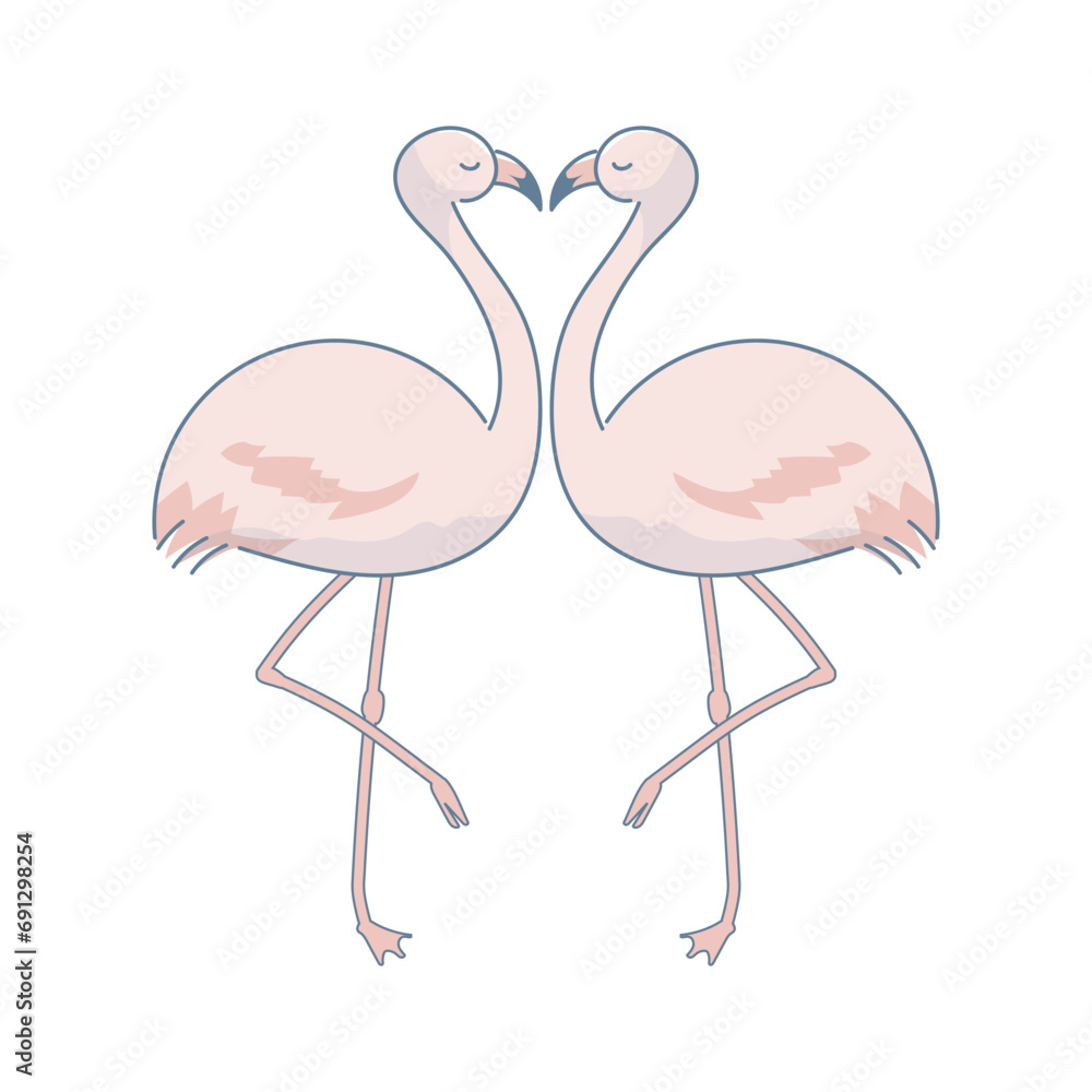 Naklejka premium 向かい合う二羽のフラミンゴのイラスト素材