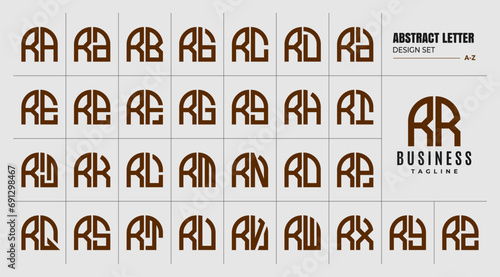 Set of geometric curve abstract shape letter R RR logo design