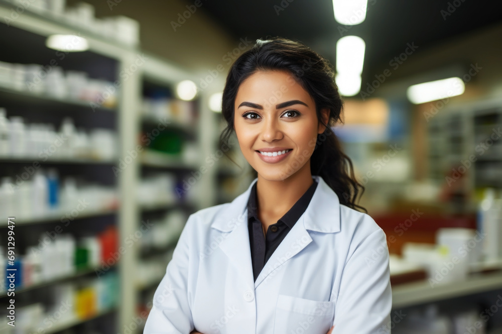Portrait of female pharmacist in phrmacy
