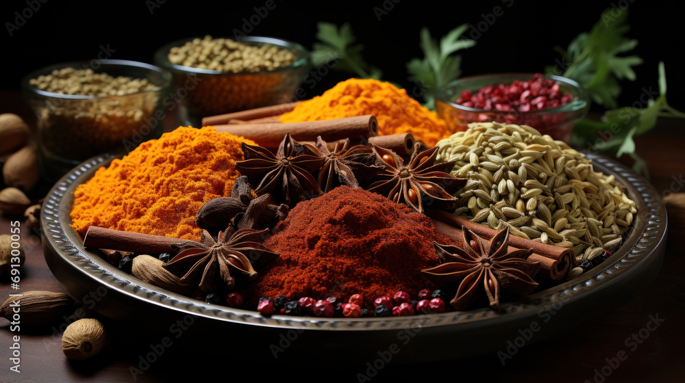 Aromatic Array: Spice Collection on Indian Jute Rug