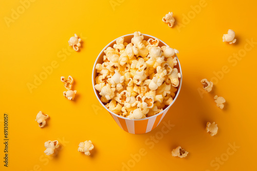 A classic cinema delight: a big red bucket filled with delicious, colorful popcorn. Isolated illustration capturing the fun and indulgence of film. AI Generative.