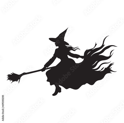 Witch  black   silhouette on  broomstick isolated on white background. Vector illustration. © Alihsan 101
