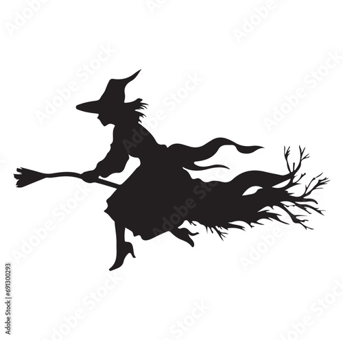 Witch  black   silhouette on  broomstick isolated on white background. Vector illustration. © Alihsan 101