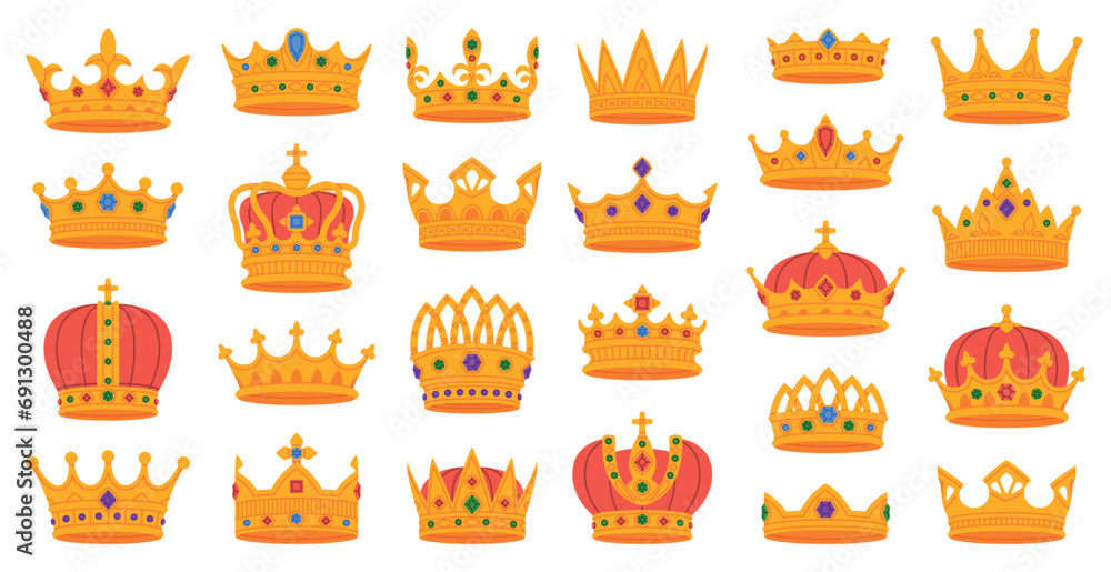 Golden Crown as Royal and Monarch Symbol Vector Set Golden Crown as Royal and Monarch Symbol Vector Set
