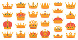 Golden Crown as Royal and Monarch Symbol Vector Set