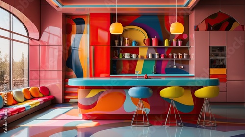 Cuisine excentrique vintage et retro avec des couleurs pop et flashy.  photo