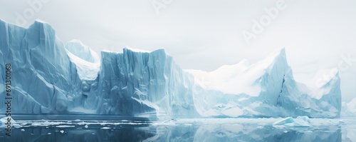 ice artic or antartic sea landscape with glaciers floating, nature wallpaper background photo