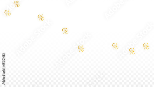 Luxury Vector Gold Percentage Sign Confetti on Transparent. Percent Sale Background. Business, Economics Print. Discount Illustration. Promotion Poster. Black Friday Banner. Special offer Template. photo