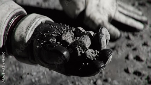 Close up of Astronaut holding Regolith on the Moon photo