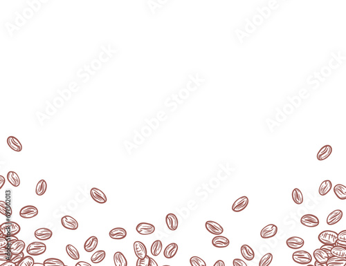 coffee background. Coffee beans in frame, border. Coffee beans isolated on a white background. Coffee beans wallpaper. Coffee Beans Illustration for packaging. 