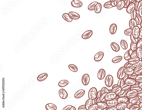 coffee background. Coffee beans in frame, border. Coffee beans isolated on a white background. Coffee beans wallpaper. Coffee Beans Illustration for packaging. 