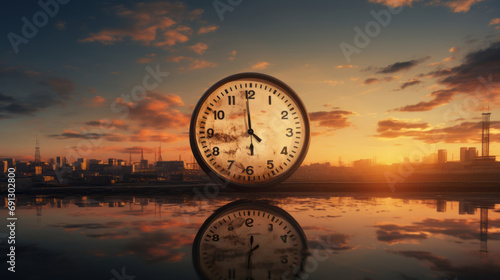 Air pollution: old clock that is broken picture industrial factory emitting pollution It means time is running out. If we continue to release pollutants, atmosphere the earth will be destroyed photo