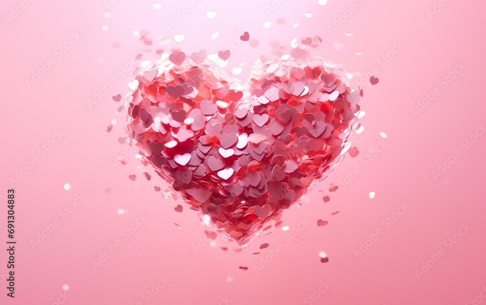 Glitter heart dissolving into pieces on pink background