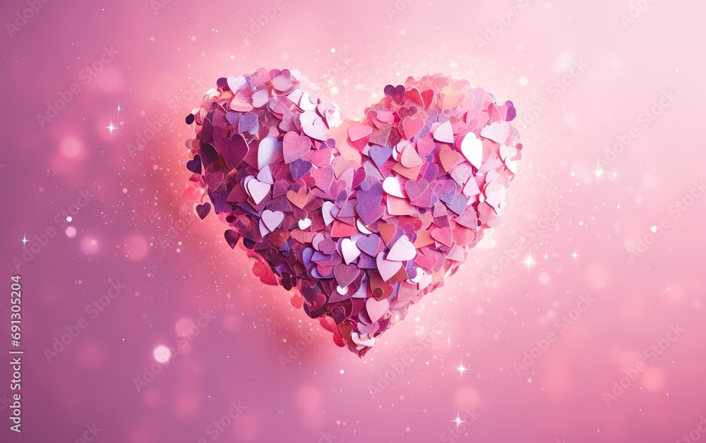Glitter heart dissolving into pieces on pink background Glitter heart dissolving into pieces on pink background