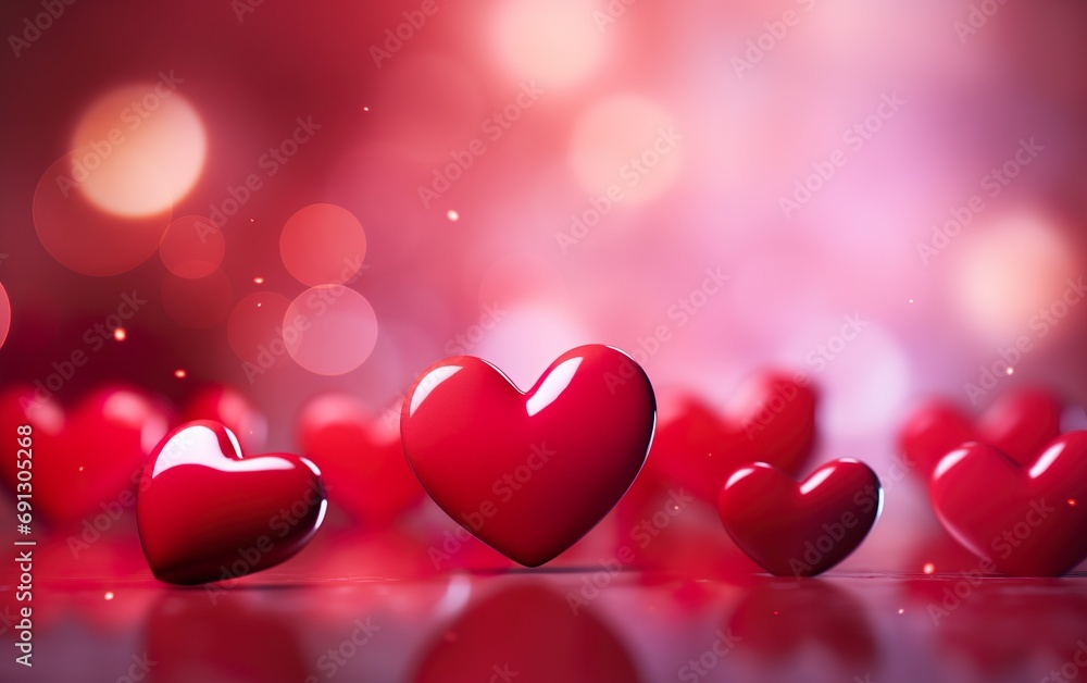 Happy saint valentines day 3d red hearts blur effect Happy saint valentines day 3d red hearts blur effect