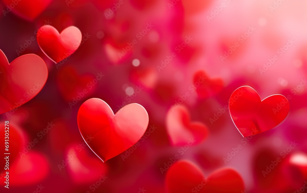 Happy saint valentines day 3d red hearts blur effect