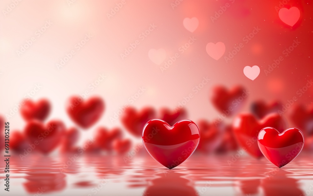 Happy saint valentines day 3d red hearts blur effect