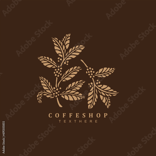 Vintage retro coffee bean branch logo design vector suitable for coffee shop, cafe and others