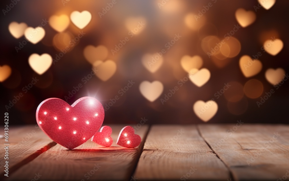 Heart bokeh Valentines day concept on wooden background