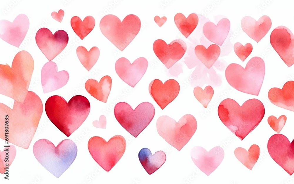 Seamless watercolor header with pink and red hearts Seamless watercolor header with pink and red hearts