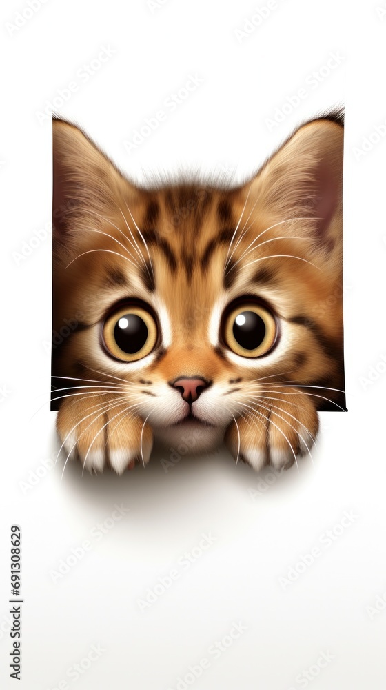 A kitten peeking out of a hole in a wall A kitten peeking out of a hole in a wall