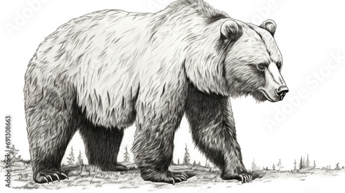 A black and white drawing of a grizzly bear photo