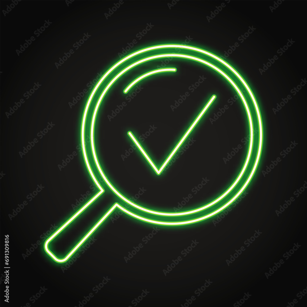 Magnifier with checkmark neon icon Magnifier with checkmark neon icon