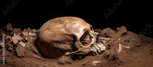 Ancient burial site reveals human skeletal remains.