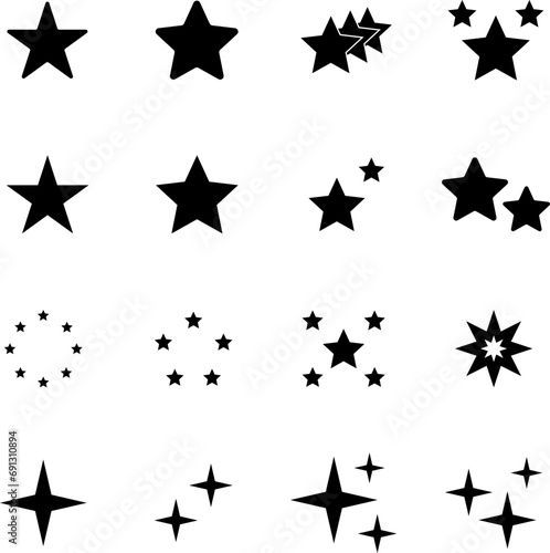 Stars line icons set. Rank, quality, shining sparkle, magic, favorite, logo, bright firework, falling, fantasy vector illustration.